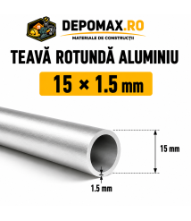 Teava rotunda aluminiu 15 x 1.5 mm, 6 metri (6060) Teava rotunda aluminiu 15 x 1.5 mm, 6 metri (6060)
